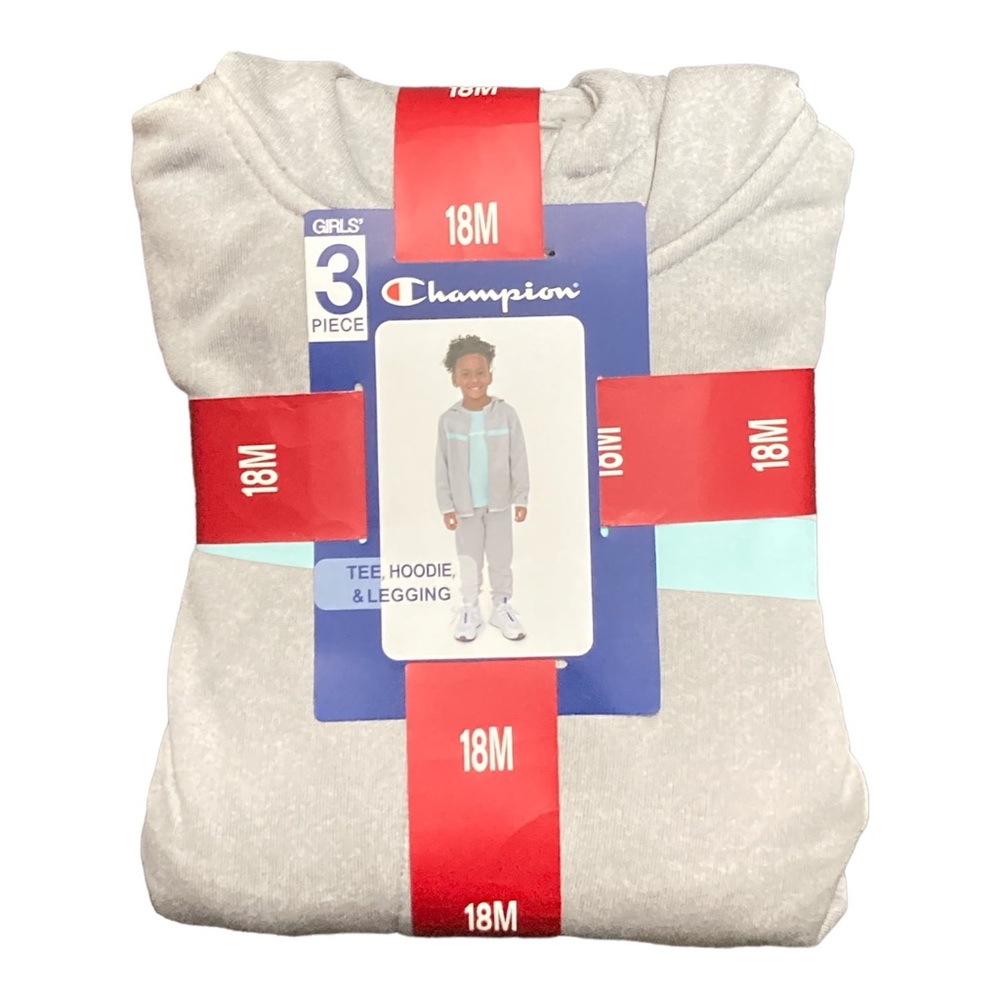 Champion Girl's Heavyweight 3 Piece Tee, Hoodie & Legging Set Oxford Heather 18M - Picture 6 of 9
